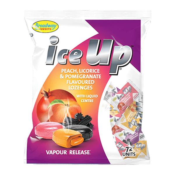 ice-up-peach-bag-72 Ice Up Candy Lozenges - Peach, Liquorice, Pomegranate 72 - Image 1