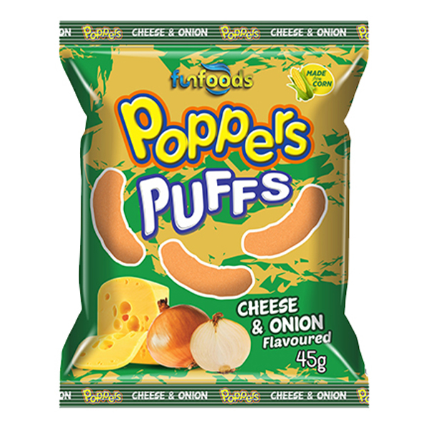 Poppers Puffs Cheese & Onion 45g Packet Poppers Puffs Cheese & Onion- 12 Pack - Image 1